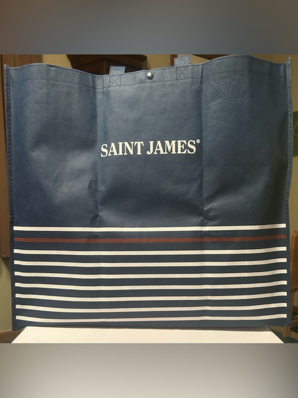 Saint James Navy and White Striped Tote with Red Accent